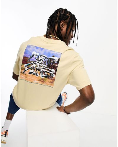 Coney Island Picnic T-shirt a maniche corte beige con stampa "lost mind" sul petto e sul retro - Metallizzato