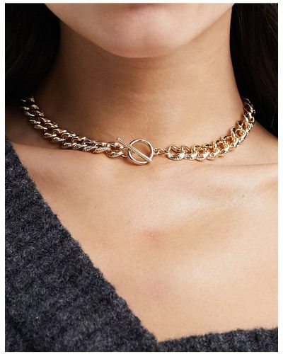 ASOS Chain Necklace With Textured Link And Tbar - Black