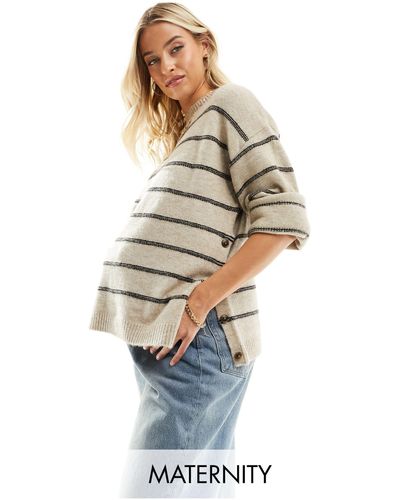 Mama.licious Mamalicious Maternity High Neck Stripe Knit Sweater - White