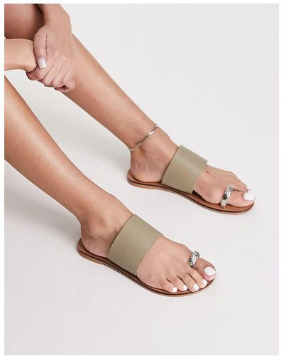 ASOS Fabian - sandales plates en cuir à entre-doigt - kaki - Vert
