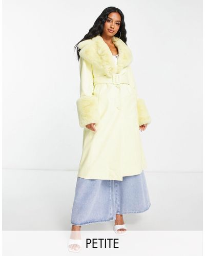Forever New Faux Fur Belted Pu Coat - Yellow