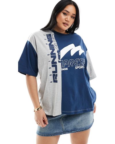 ASOS Asos design curve - t-shirt oversize con grafica sportiva e scritta "running" mélange - Blu