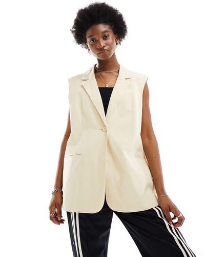ASOS Sleeveless Tailored Blazer With Linen - Natural
