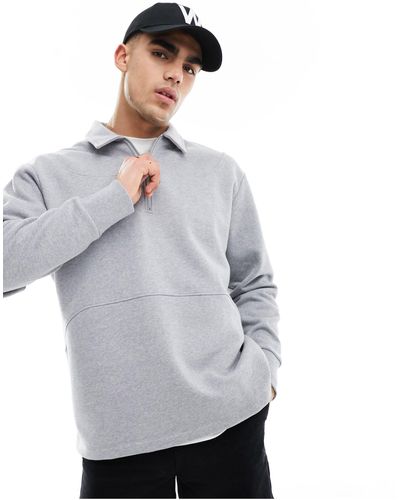 ASOS Oversized Heavyweight Half Zip Polo Sweatshirt - Grey