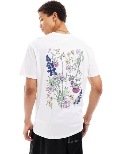 Columbia Exclusivité asos - - navy heights - t-shirt avec imprimé fleurs au dos - Blanc