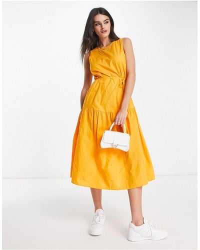 Mango Vestido midi escalonado con diseño floral bordado - Amarillo