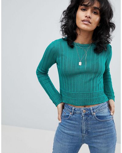 ASOS Asos Cropped Sweater In Fine Mesh Stitch - Green