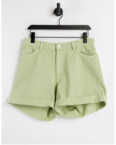 Monki Tallie Cotton Denim Shorts - Green