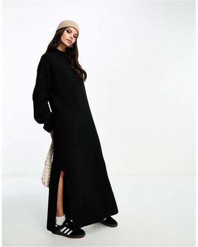 Miss Selfridge Robe longue en maille avec col cheminée et fentes latérales - Noir