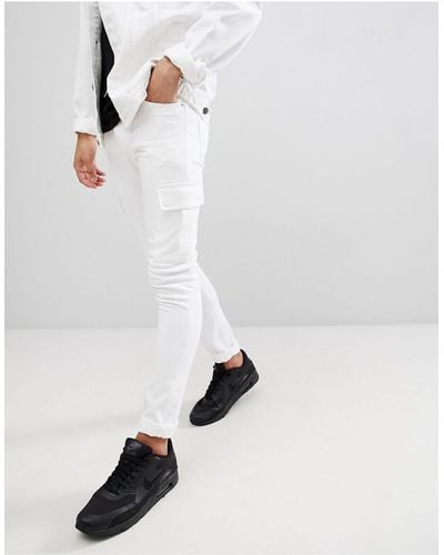 ASOS Super Skinny Jeans In White With Cargo Pockets