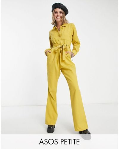 ASOS Asos Design Petite Long Sleeve Twill Boilersuit With Collar - Yellow