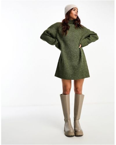 ASOS Knitted Sweater Mini Dress With High Neck - Green