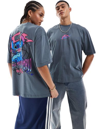 ASOS T-shirt unisex oversize grigia con stampe "disney stitch" su licenza - Blu