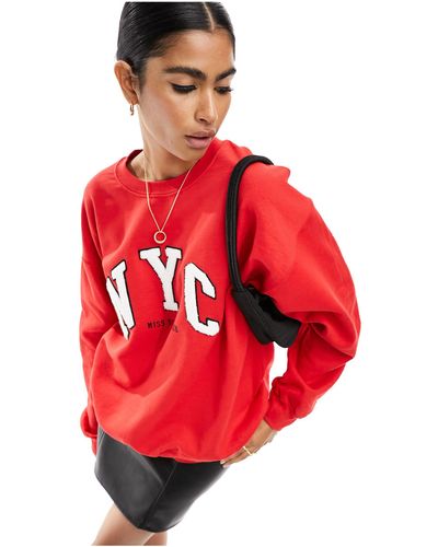 Miss Selfridge Nyc Borg Applique Oversized Sweatshirt - Red