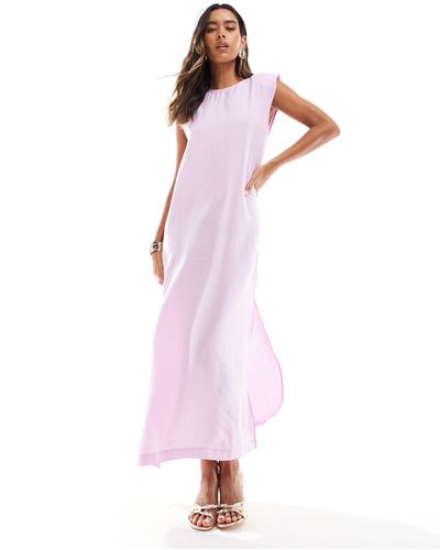 ASOS Sleeveless Shoulder Pad T-shirt Midi Dress - Pink