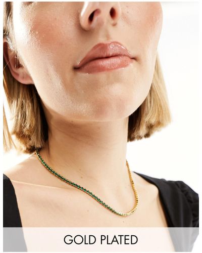 Orelia – vergoldete tennis-halskette mit smaragdgrünem kristall-design - Natur