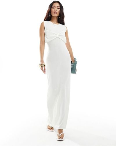 4th & Reckless Semi Sheer Twist Bust Detail Maxi Dress With Front Seam - White