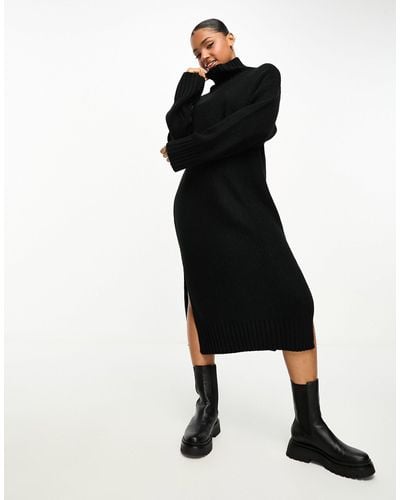 Monki Oversized Midi Jumper Dress With Side Splits - Black