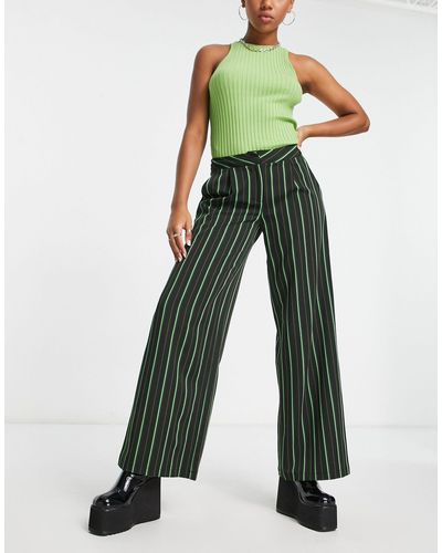 Reclaimed (vintage) Inspired - pantaloni larghi a vita bassa a righe - Verde