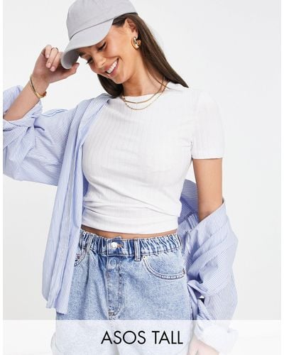 ASOS Asos design tall – schmal geschnittenes, geripptes t-shirt - Weiß