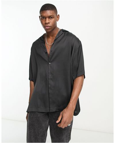 ASOS Longline Oversized Satin Shirt - Black
