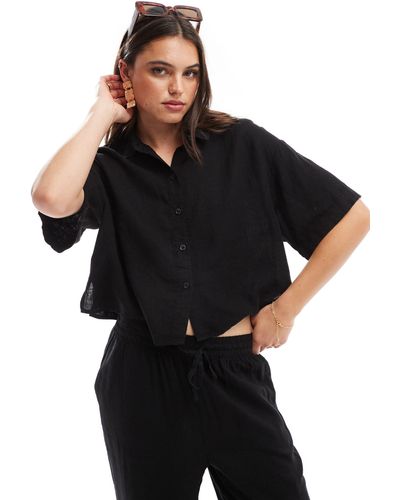 Vero Moda Mix And Match Linen Boxy Short Sleeved Shirt - Black