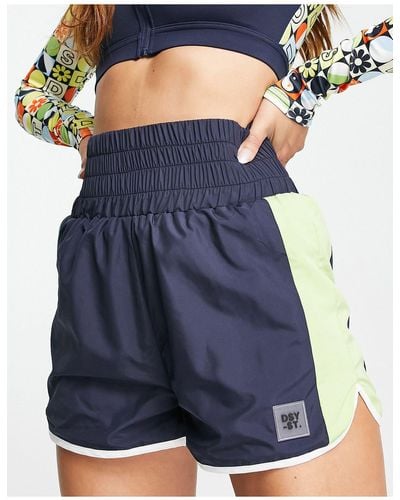 Daisy Street Active Ruched Waistband Shorts - Blue