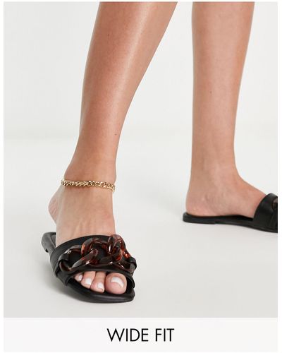 ASOS Wide Fit Fife Flat Mules With Chain - Black