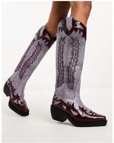 ASOS Cannon Leather Western Knee Boots - Purple