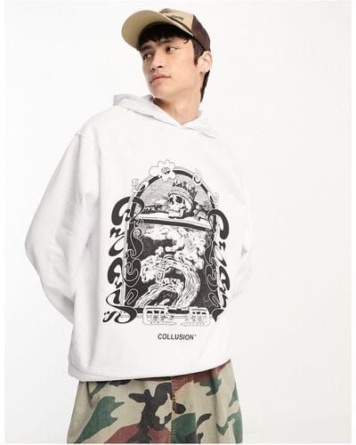 Collusion Front Print Graphic Hoodie - White