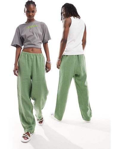 Weekday Seth - pantalon unisexe en lin - - exclusivité asos - Vert