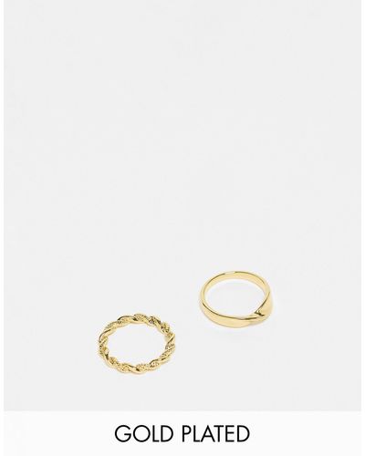 ASOS 14k Plated Pack Of 2 Rings With Twist Design - Natural