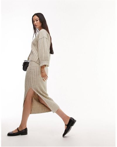 TOPSHOP Knitted Premium Pleated Skirt - Natural