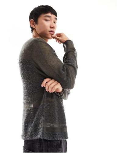 Collusion Open Stitch Textured Knitted Jumper - Grey