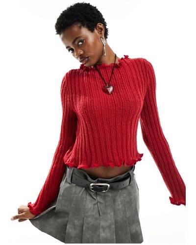 Collusion Knitted Slash Neck Sweater - Red