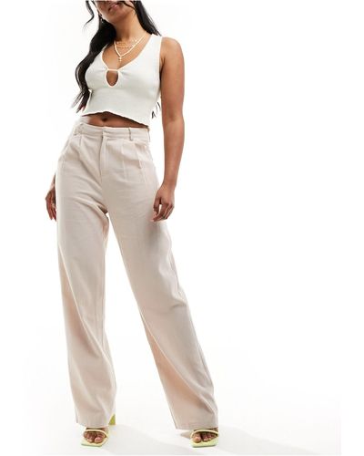 Missy Empire Tailored Linen Look Wide Leg Trousers - White