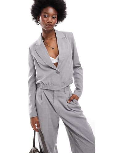 Noisy May Cropped Blazer With Elasticated Waist Co-ord - Gray