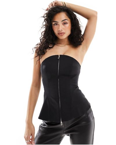 & Other Stories Strapless Bustier Top With Zip Front - Black