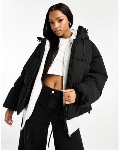 Pull&Bear Padded Puffer Jacket With Hood - Black