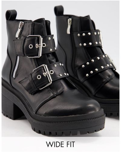 Raid Wide Fit Saint Chunky Boots With Buckle Detail - Black