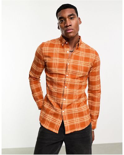 Farah Wailer - chemise texturée à manches longues et carreaux - foncé brûlé - Orange