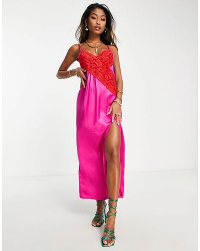 TOPSHOP Contrast Lace Color Block Slip Dress - Pink