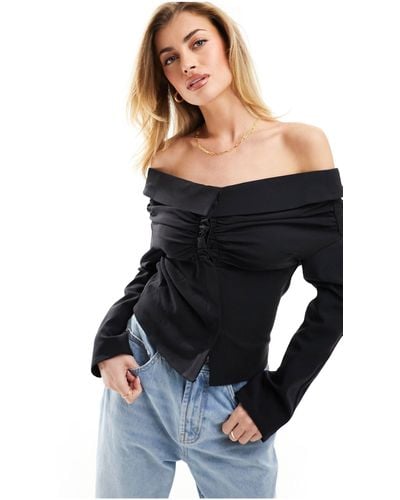 NA-KD Off The Shoulder Draped Top - Black