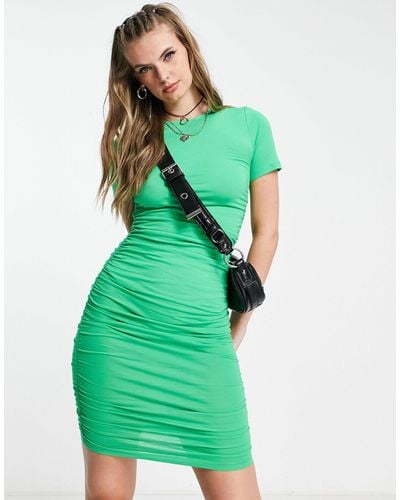 Noisy May Ruched Bodycon T-shirt Dress - Green