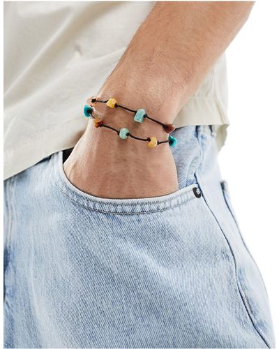 ASOS Bracelet en corde avec charms en pierre - Bleu