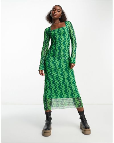Y.A.S Krizza - Midi-jurk Met Lange Mouwen En Print - Groen