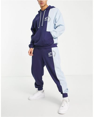 ASOS Asos Actual Co-ord jogger With Cut And Sew Detail With Logo Print - Blue