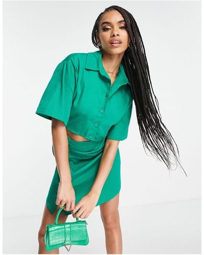Trendyol Asymmetric Mini Shirt Dress - Green