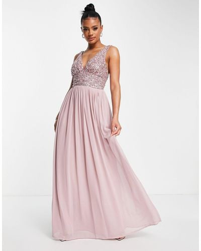 Beauut Bridesmaid Embellished V Neck Maxi Dress - Pink