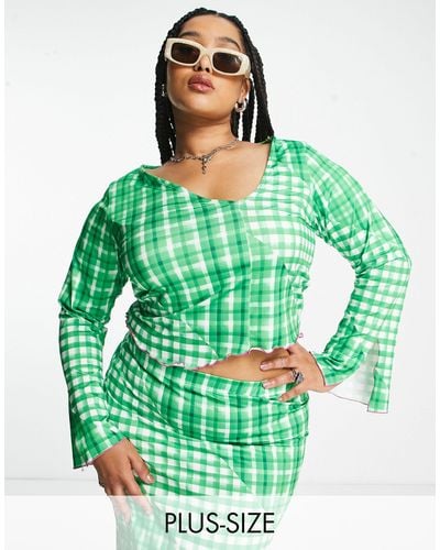 ONLY Exclusive Asymmetric Cropped Top Co-ord With Flared Sleeves - Green